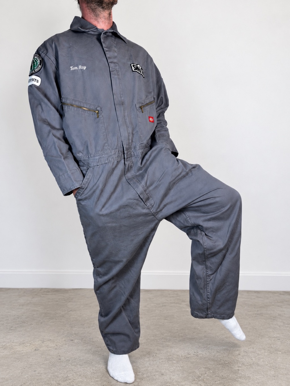 Dickies XL Regular Gray work coveralls smith patches mechanic jumpsuit